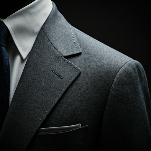 Close-up of a tailored suit jacket lapel and shoulder