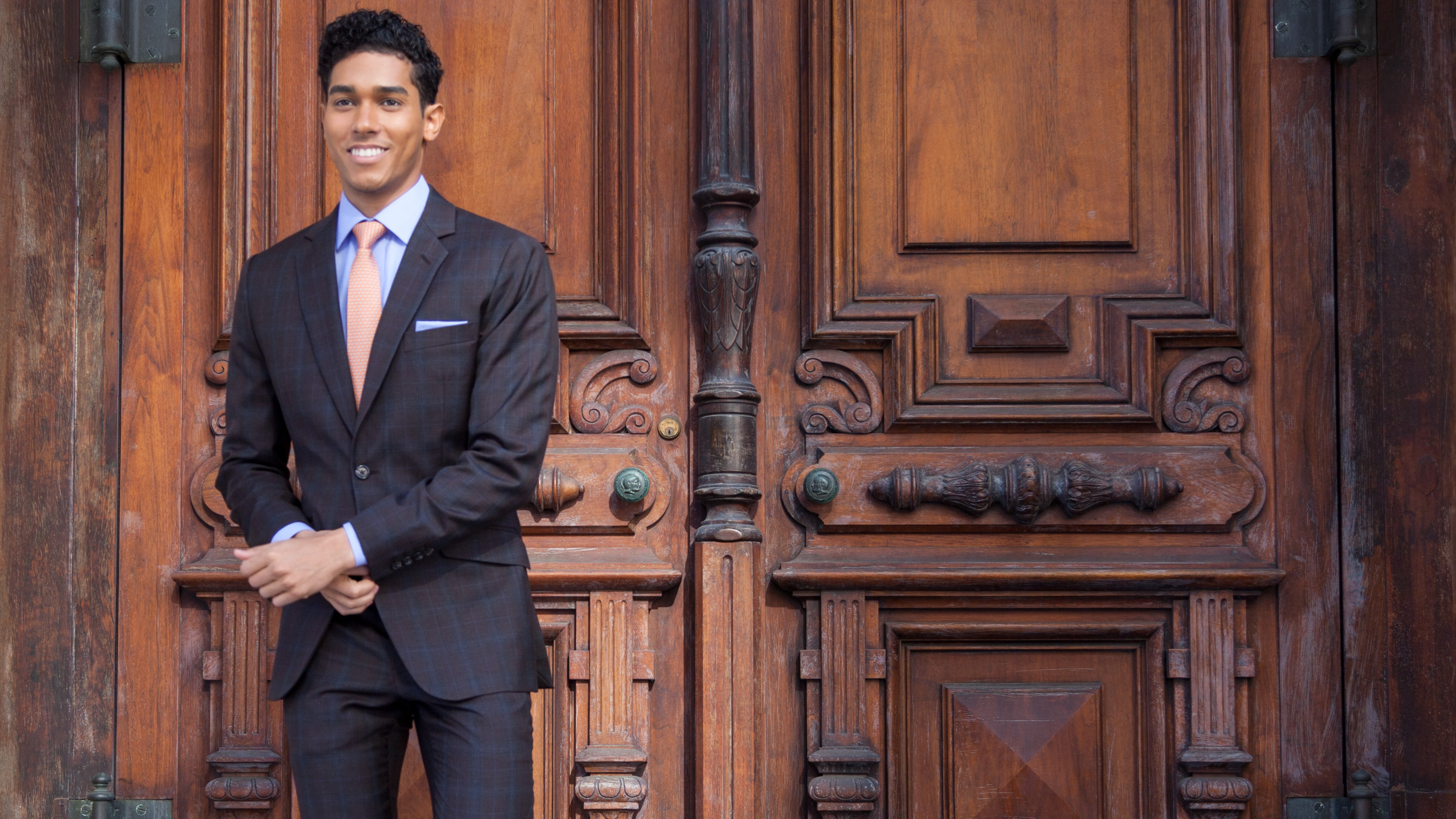 Close-up of a tailored suit with shirt and tie